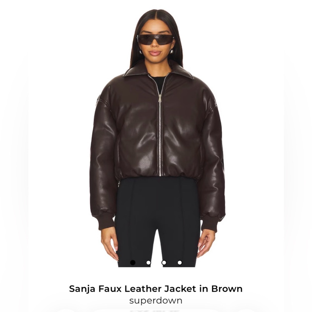 Superdown Dark Brown Faux Leather Bomber Jacket